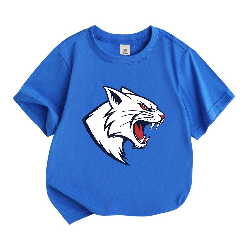 Kids Boys Girls 100% Cotton Crew Neck Short Sleeve T-Shirt, Cool Angry Wild Bobcat Mascot Print Casual Breathable Tee for Daily School Outdoor Activit
