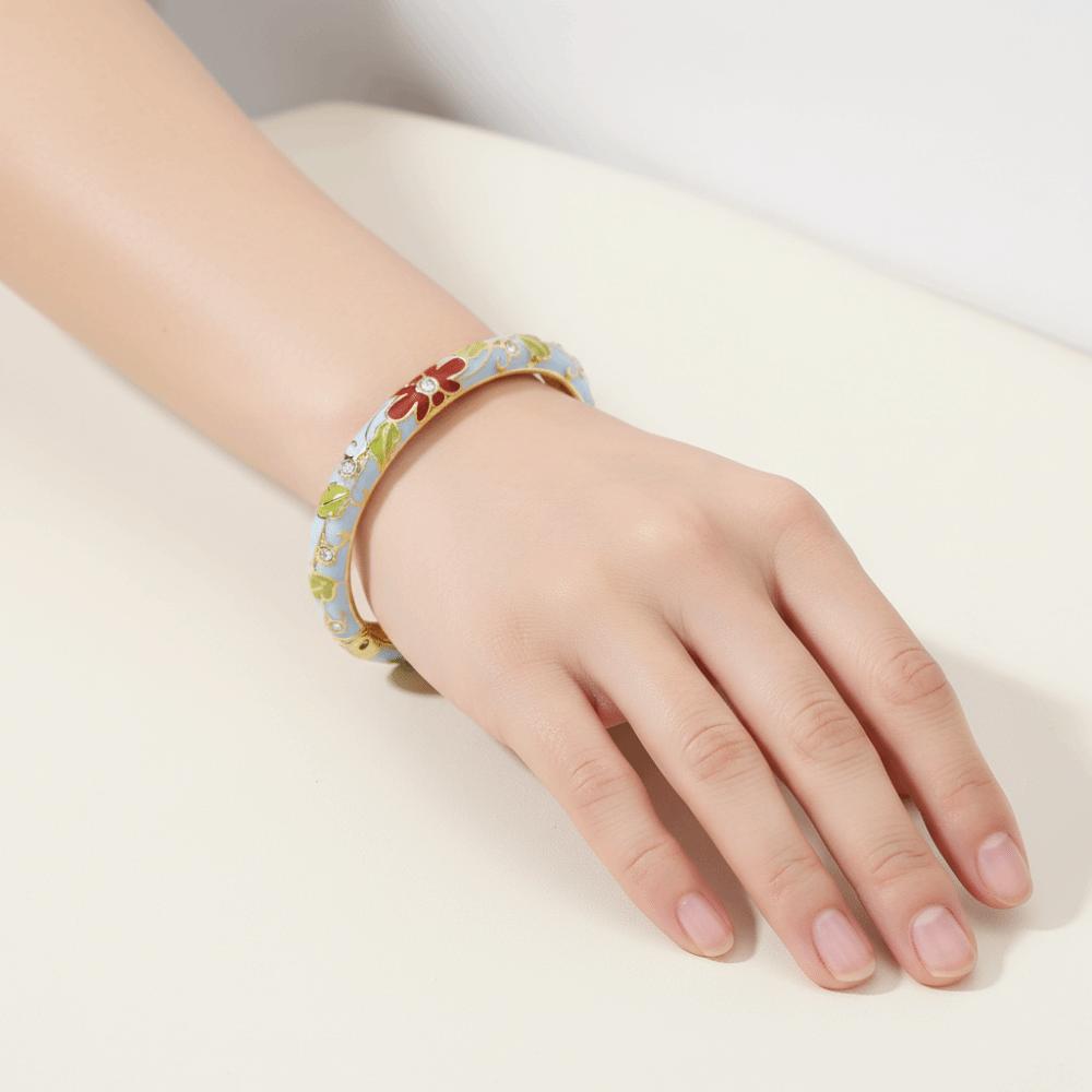Enamel Vintage Cloisonne Bangle Traditional Women's Hand Bracelet Chinese Flower Bangle  Ladies