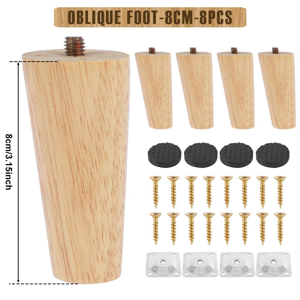 4/8Pcs Wooden Furniture Legs 8/15/20/25cm Oblique/Straight Table Feet Non-slip Chair Feet with Accessory Protective Pad for Sofa