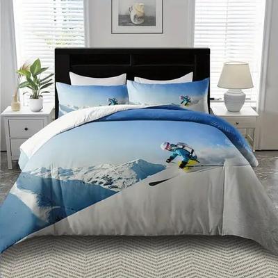 Ski Duvet Cover Ski Background Theme Duvet Cover Suitable For Children Kids And Adults Soft Warm Comfortable And Breathable