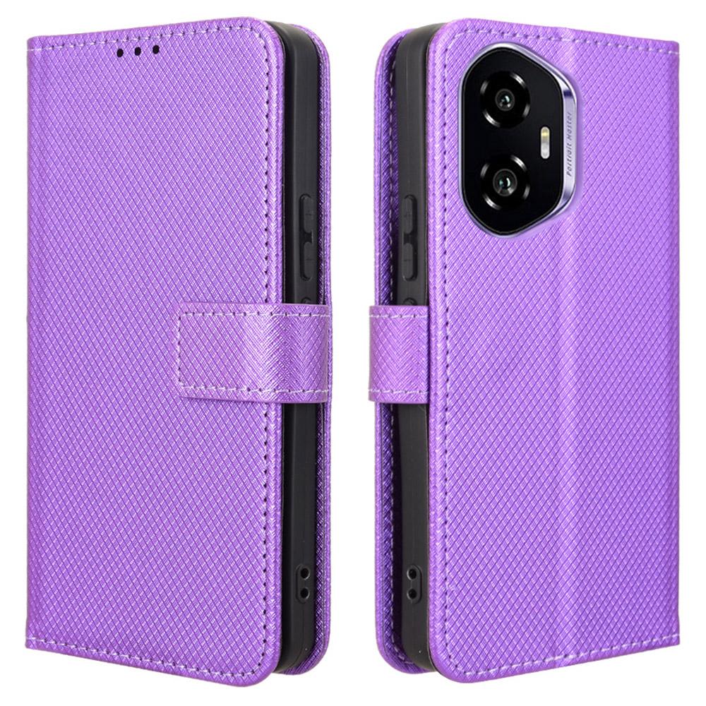 

For Honor 300 Case PU Leather Diamond Texture Wallet Phone Cover Purple