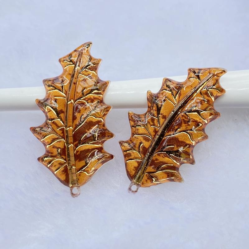 18pcs 21*39mm resin acrylic 1holes Christmas leaf decorative handicraft wedding festival jewelry Rhinestone  Embellishment