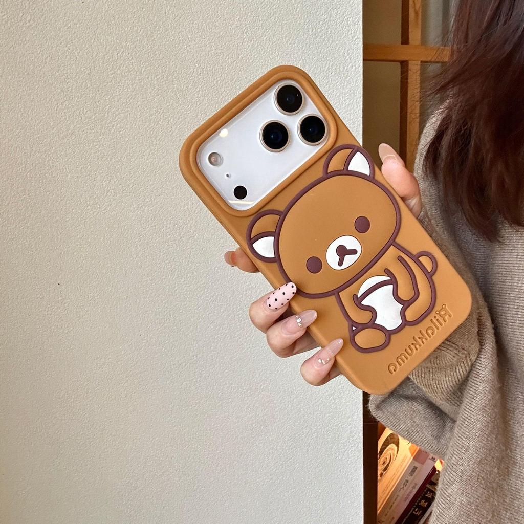 Rilakkuma Retro Stand iPhone 17 Pro Max Case - Silicone for Apple 16, 15, 14, 13