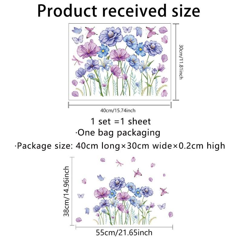 Dwustronna kolorowa naklejka ścienna z motylem i kwiatami, elektrostatyczna pasta do szyb okiennych, widoczna dekoracyjna naklejka ścienna
