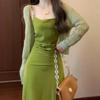 2026 New Summer Vacation French Suspender Green Dress Trendy Temperament Beautiful Super Fairy Dopamine