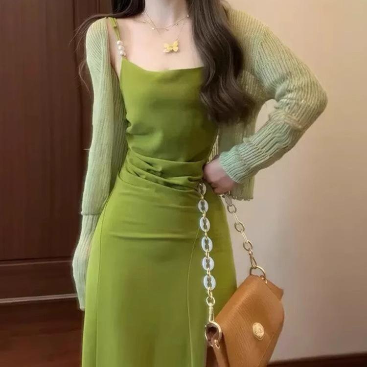 2026 New Summer Vacation French Suspender Green Dress Trendy Temperament Beautiful Super Fairy Dopamine