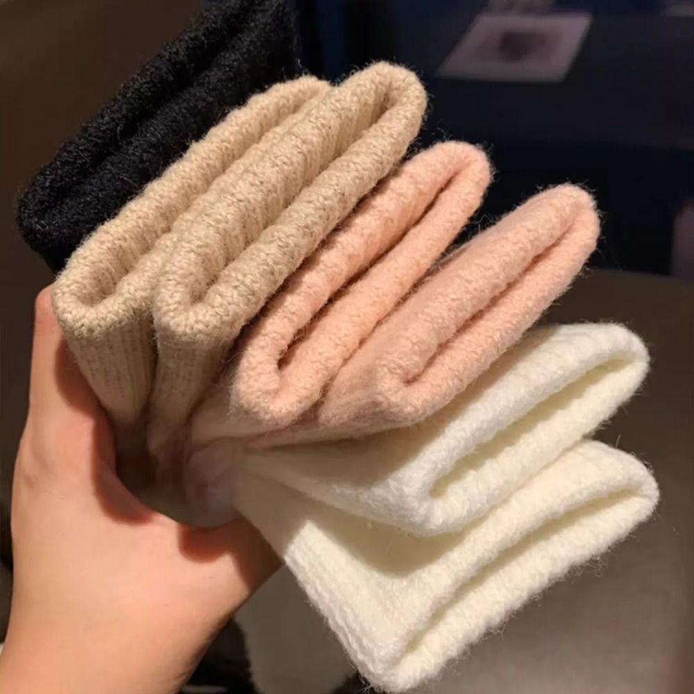 Solid Colors Plush Knitted Gloves Soft Wrist Mittens Luxury Fingerless Gloves  Autumn Winter