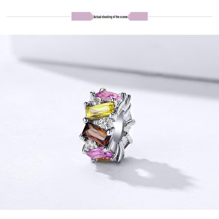 Silver Ziyun Square Zirconium Spacer Beads, 925 Sterling Silver, Platinum-Plated, Korean Fashion DIY Jewelry Accessories SCC1182.