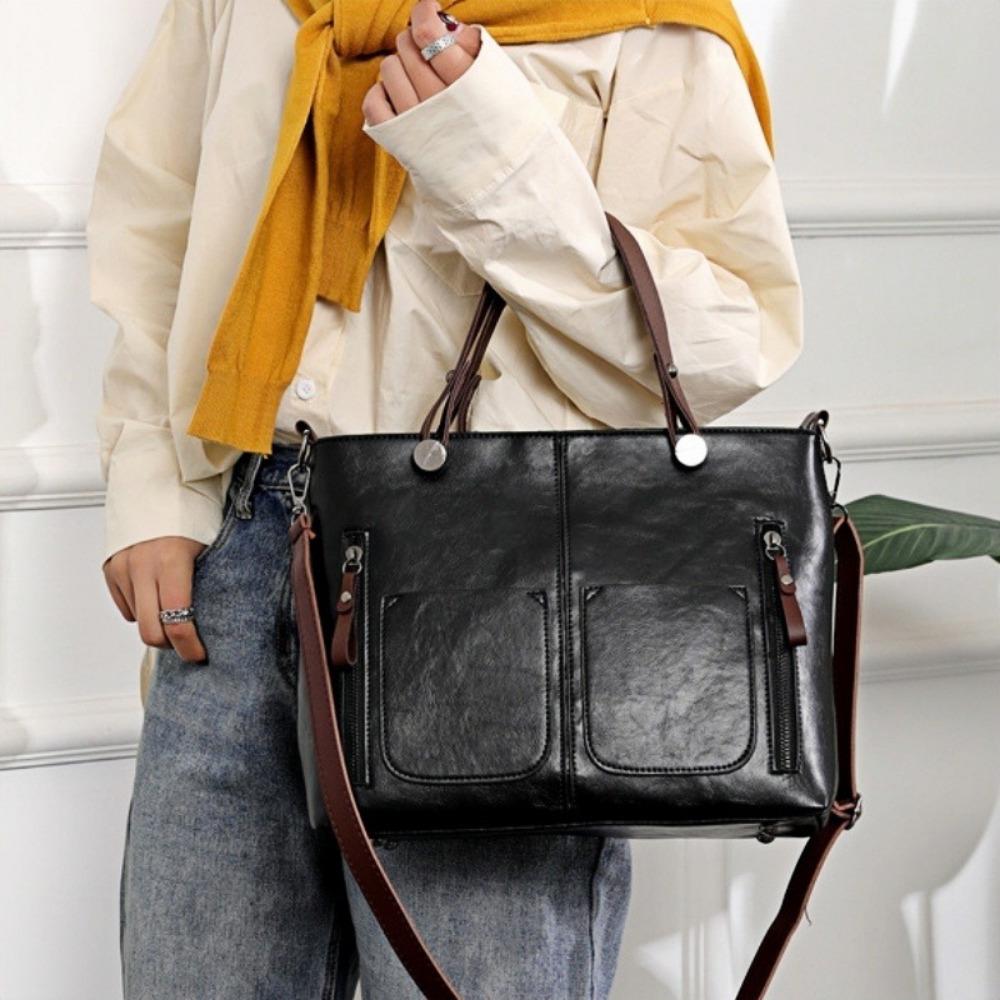 PU Large Capacity 2026 Popular New European and American Fashionable Shoulder Bag. Retro Women's Tote Bag with Double Pockets