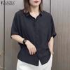 ZANZEA Women Casual Turn Down Collar Summer Short Sleeve Blouse