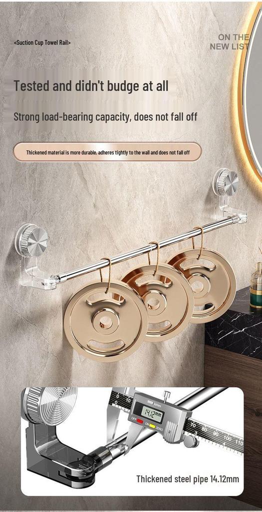 Suction Cup Rotatable Towel Rack: No-Drill, Retractable, Movable Bathroom Storage