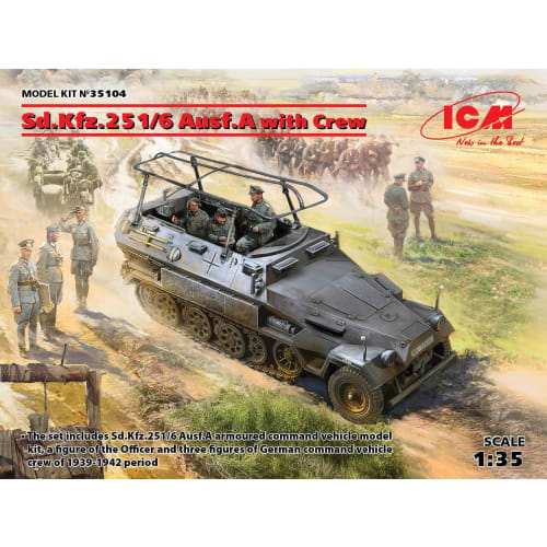 ICM 1/35 German Army Sd.Kfz.251/6 Ausf.A Armored Command Vehicle with Crew Plastic Model 35104