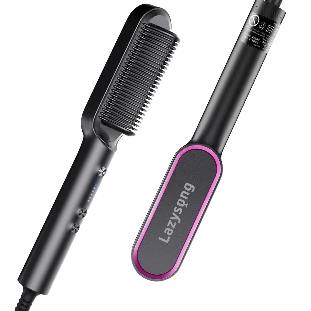 Lazysong Heat Brush Type Hair Straight Hair Brush Ceramic Burn Professional 5 Level Temperature Present Brush, Iron, Brush, Iron, Coating, Prevention,