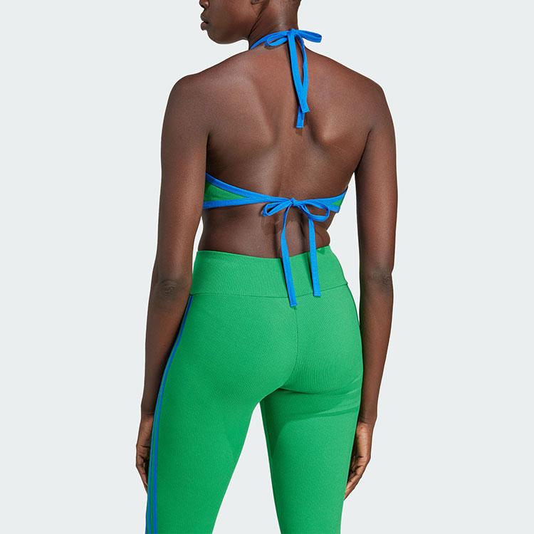 Adidas Rib Neck Halter Long-Sleeve Color Block Printed Logo Tie-Back Vest Men Tops Green JH0613