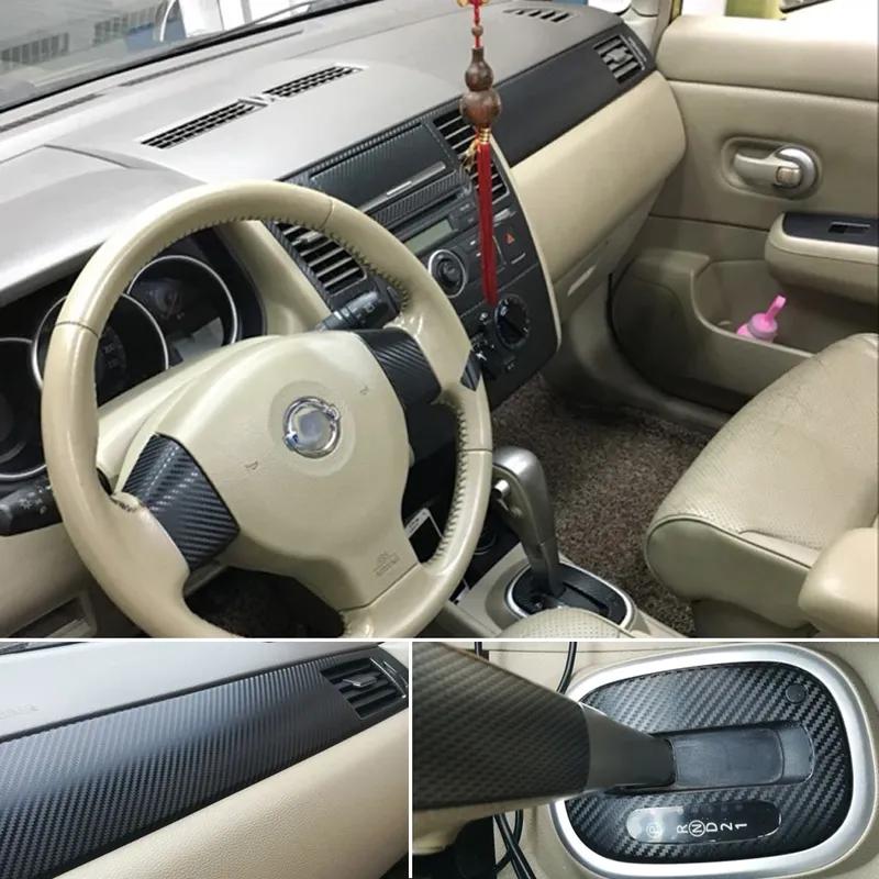 Car-Styling 5D Carbon Fiber Car Interior Center Console Color Change Molding Sticker Decals  For Nissan Tiida 2005-2010