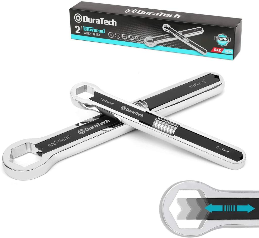 DURATECH Universal Adjustable for Automotive Repair and Maintenance Wrench, Multi-Function Wrench, Dual-Use Head, Size, 2-Piece Set, 5-16m, 5-27mm,