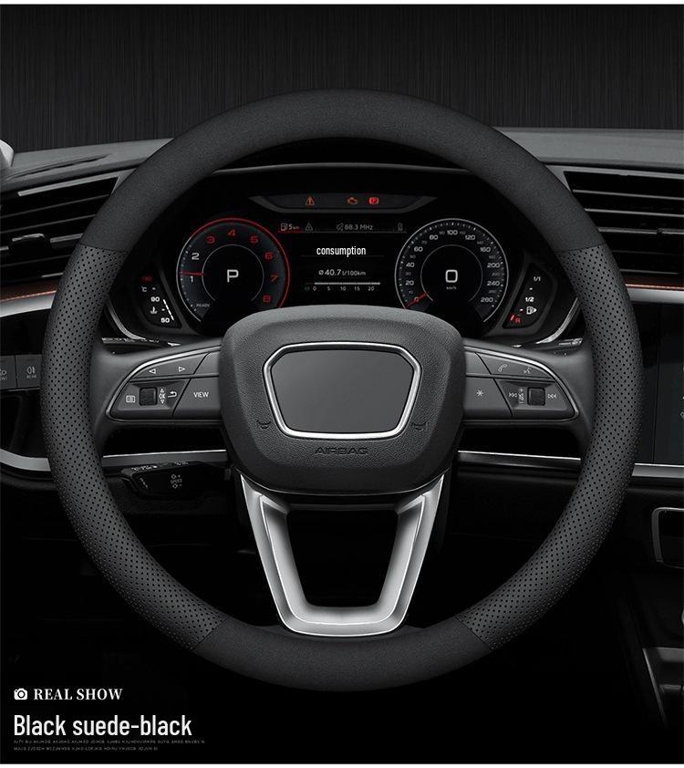 Genuine Leather Non-Slip Steering Wheel Cover for Jaguar XF, F-PACE, XEL, XFL, XJ, XE – All Seasons