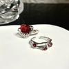 Vintage Goth Irregular Red Crystal Heart Ring for Women Charm Hollow Zircon Liquid Open Adjustable Ring Punk Party Jewelry Gift