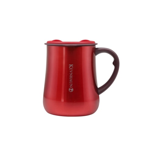 Kevnhaun Stainless Steel Mug, 450ml, with Lid, Red, Double Vacuum Walled, Sliding Lid for Drinking with the Lid On, Insulates for Hot and Cold Drinks,