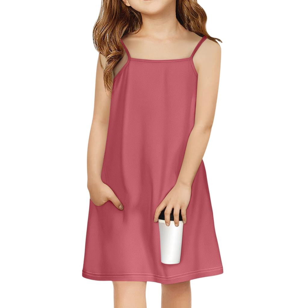 Children's Sleeveless Square Neck Summer A-Line Casual Holiday Suspender Dress