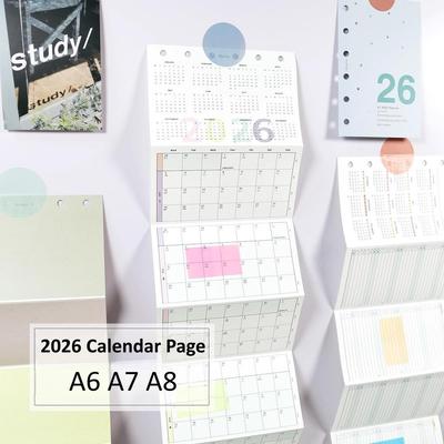 Kalender 2026 A6 A7 A8 M5 Jahres-Monatskalender Planer Innenseiten Loseblatt Kernersatz Nachfüllpackungen Papier DIY Handbuch