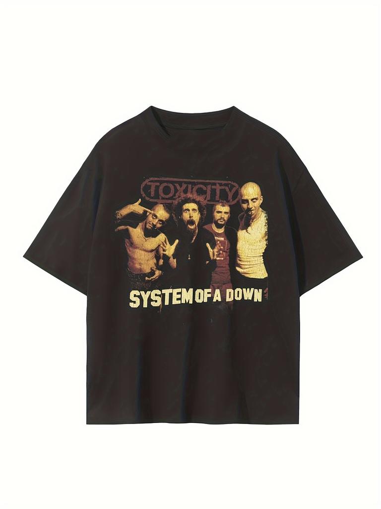 Men's System Of A Official Band Graphic T-Shirt- Cotton 230gsm Heavyweight Vintage Music Print Tee