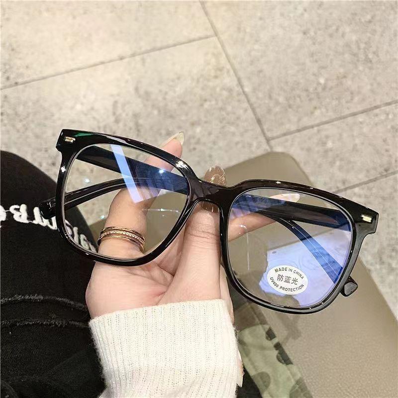 Black-framed Glasses for Women, Korean Style, Trendy, Anti-blue Light, New Fashion Eyeglass Frames, Large Frames for Men, Slimming, Plain Lenses