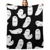 Cute and Spooky Black and White Ghosts Throw Blanket Machine Washable Soft Warm Blanket