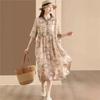 Johnature Women Vintage Dress Print Floral High Quality Stand Half Sleeve Chinese Style Cloths Summer Dress