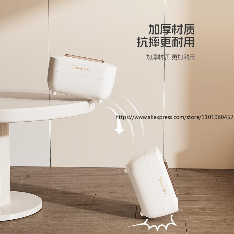 Luxury Style Spring-Activated Tissue Box Plastic Storage Case for Disposable Face Towels for Home Living Room Bathroom Office