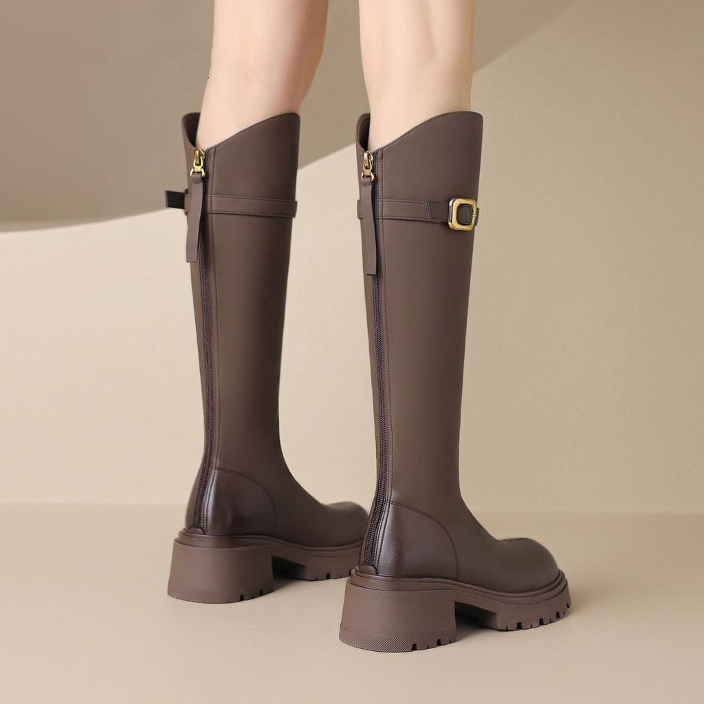 Fashion Autumn Winter Fleece-Lined Leather Round Toe Platform Ladies Knee High Shaft Shoes Fashion 2025 Cosplay Work Women's Long Boots