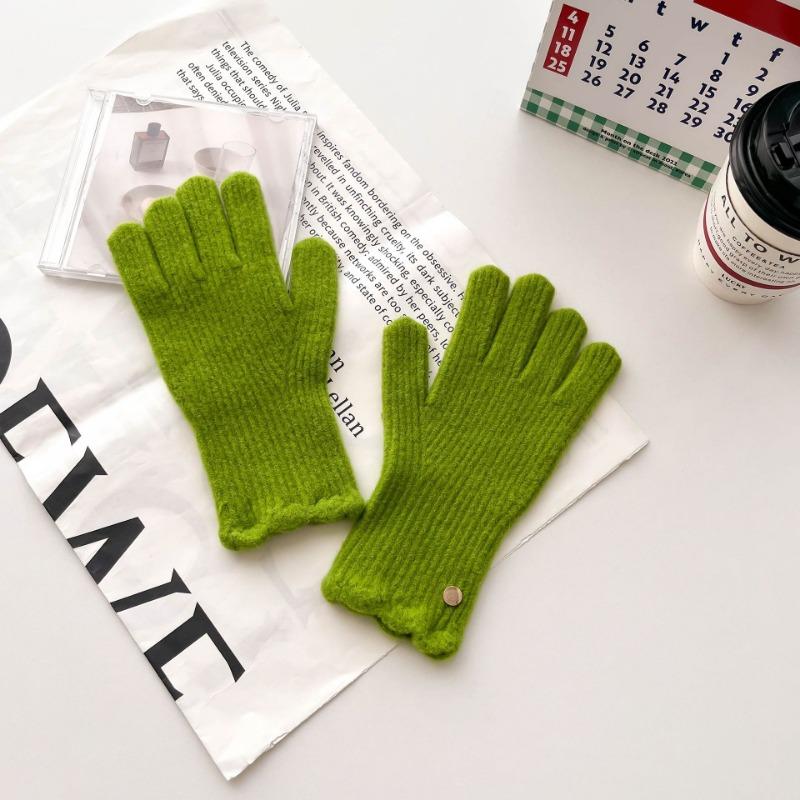 

Knitted gloves women s winter warmth leakage finger solid color wool can touch the screen finger riding windproof riding One size