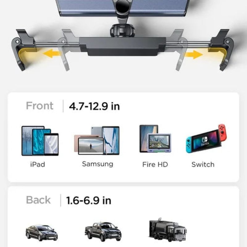 Teleskopický držák na tablet do auta Opěrka hlavy Držák na tablet Držák na opěrku hlavy Kompatibilní se zařízeními pro mobilní telefony a tablety