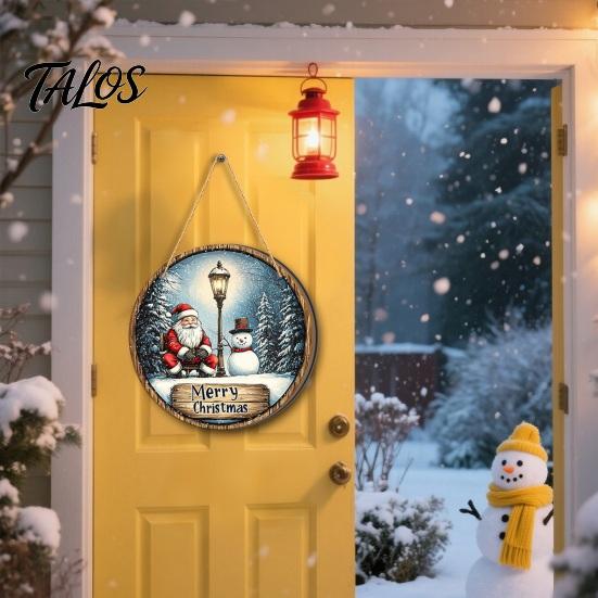 Xmas Hanging Ornaments for Doors Santa Wooden Round Wall Decor, Vintage Christmas Ornaments, Holiday Decor Home Sign Door Window Wall, Farmhouse Gift