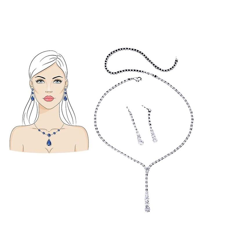 Trendy Bridal Jewelry Set With Water Diamond Necklace And Earrings Geometric Design Electroplated Factory Direct