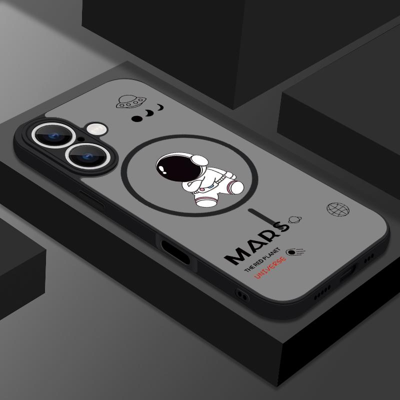 Cartoon Astronaut Case For iPhone 16 Pro Max Coque iPhone 15 Pro Max 14 13 Magnetic For Magsafe Matte Back Cover Fundas