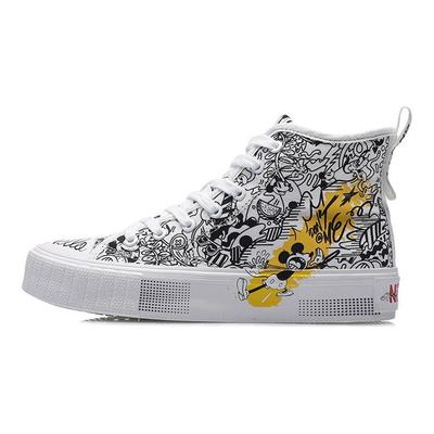 Disney X Li Ning Komfortable Allsidige Slitesterke Pustende High-Top Canvas Sko Dame Sneakers Svart Hvit AGCP338-5