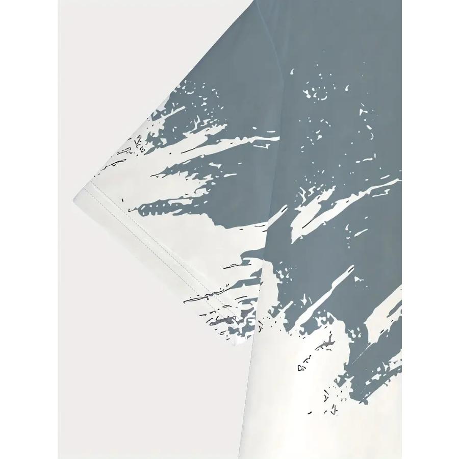 Men'S Casual Short Sleeve T-Shirt - Light Blue Mountain Graphic Tee, Regular Fit, Round Neck, Summer Essential for Casual Attire, Outdoor Leisurewear