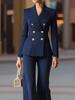 Autumn Hot Sale Temperamental Commute Slim Fit Color Block Long Sleeve Suit Pants Set Women's Clothing