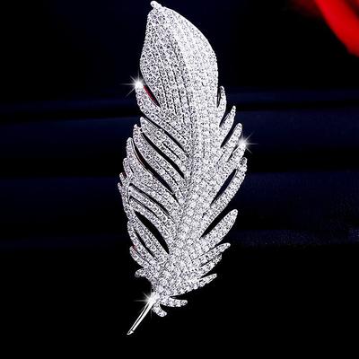 2026 Korean Style Zirconia Feather Brooch for Women, Qipao Pin, Shawl Buckle Accessory