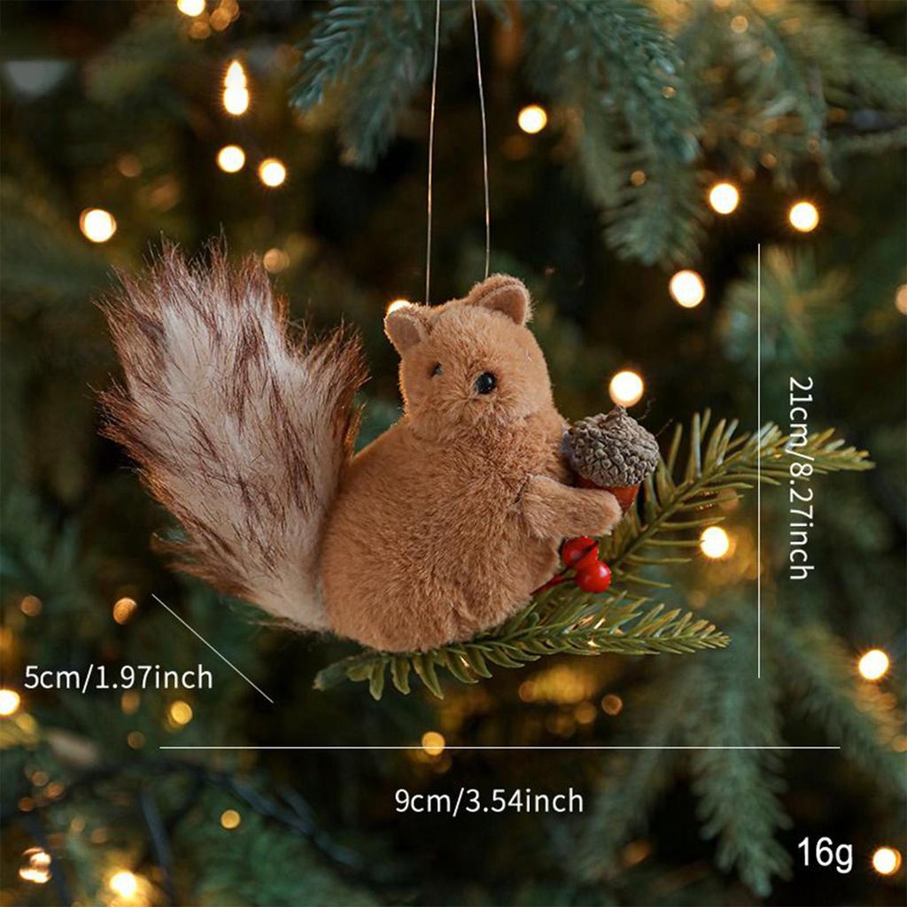 Squirrel Ornament Plush Squirrel Festive Charm Realistic Pine Cone Branches Animal Ornament For Window Outdoor Bookshelf Ceiling