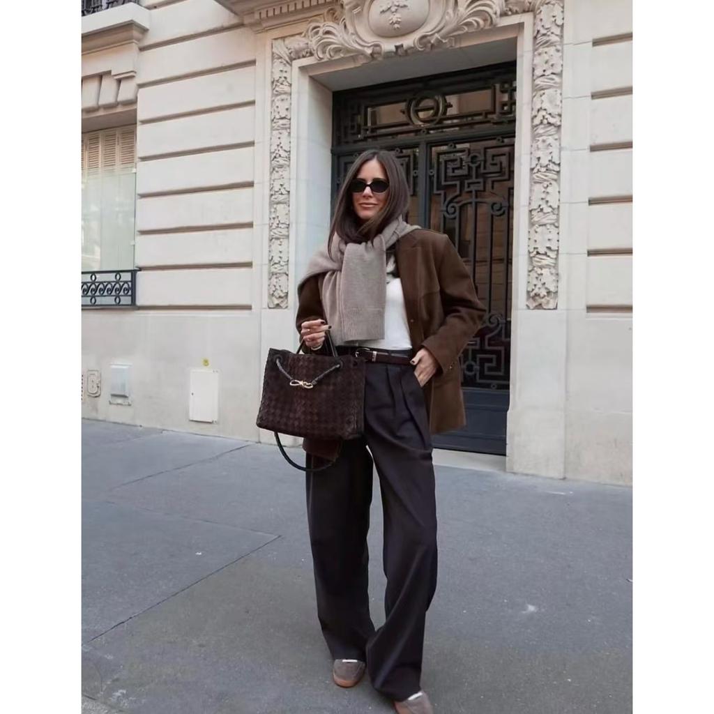 New women's bag frosted leather metal rope buckle leather woven niche simple large-capacity portable shoulder bag