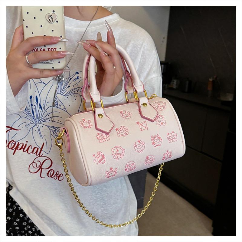 Shoulder bag women's retro pu chain printed pillow bag simple and versatile handbag fashionable and light bag