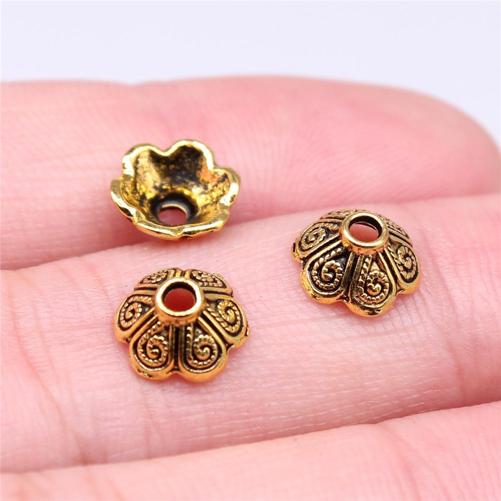 50pcs Tibetan Antique Silver Color Flower Bead End Caps For Jewelry Making Findings Needlework DIY Accessories Wholesale