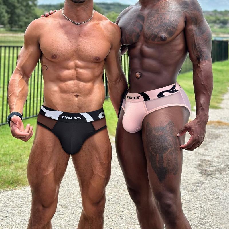 Ice Silk Transparent Underwear Stitching Large U Pouch Men's Briefs Sexy Low Waist Convex Underpants Man Sports Panties