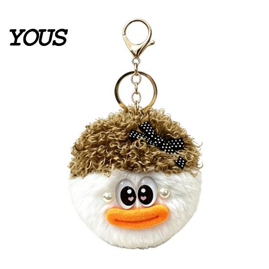 Mini Plush Keychain Cartoon Curly Hair Head Keychain, with Metal Clasp, Plushie Key Holder Backpacks Handbags Keys Decorative Pendant for Men