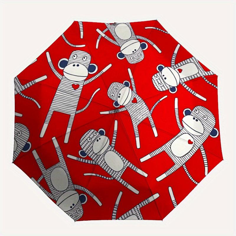

1pc Monkey Red Automatic Open/close, All-Season Portable Folding Umbrella, Travel, Everyday, Formal Events - Compact Luxury Parasol, Outdoor Accessory