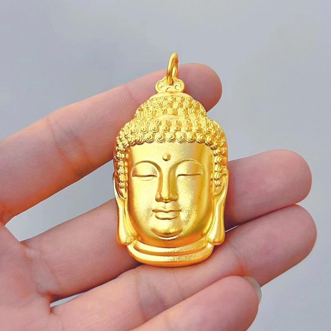 

Кулон в виде головы Будды Махавайрочаны с золотым покрытием, цепочка для свитера в ретро национальном стиле Solid Buddha Head Pendant