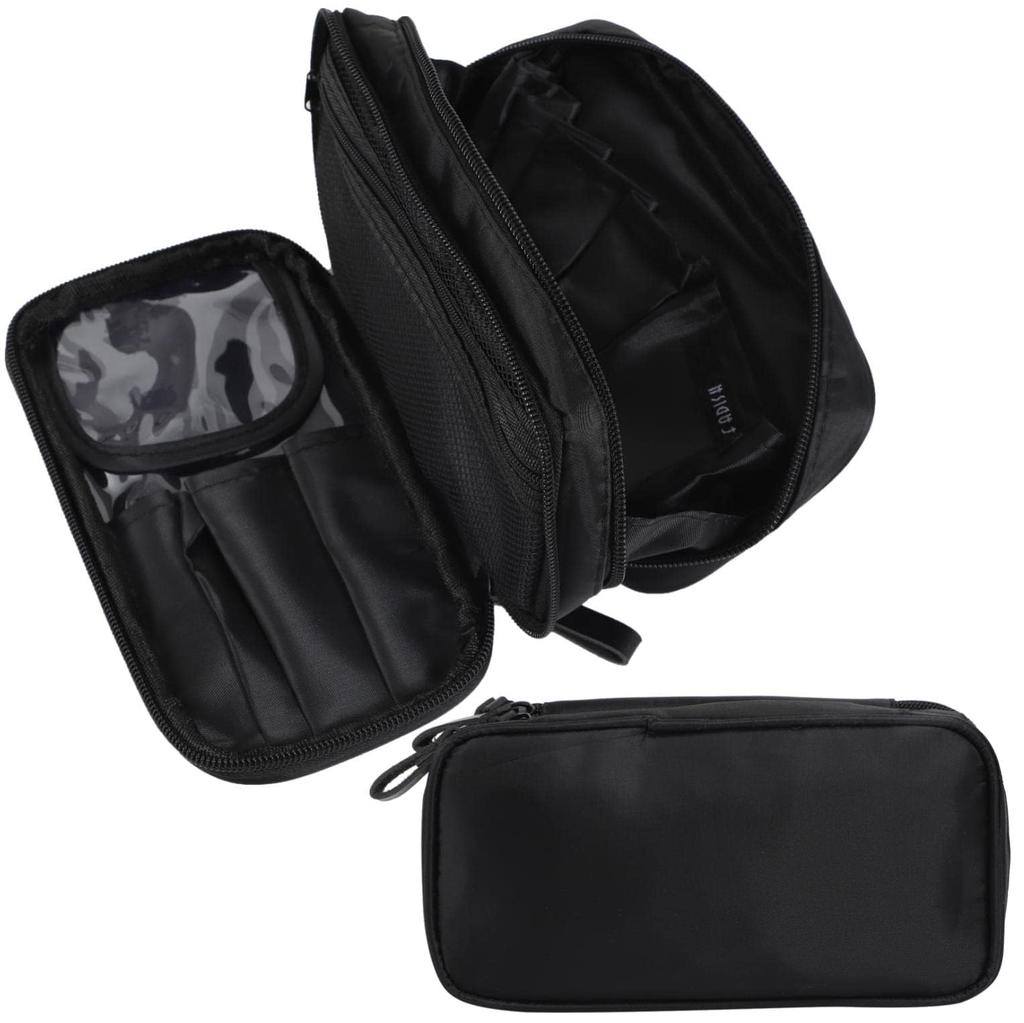 Hongzhanfa Double Zipper Makeup Functional Cosmetic Storage Organizer Double-Layer Pouch,