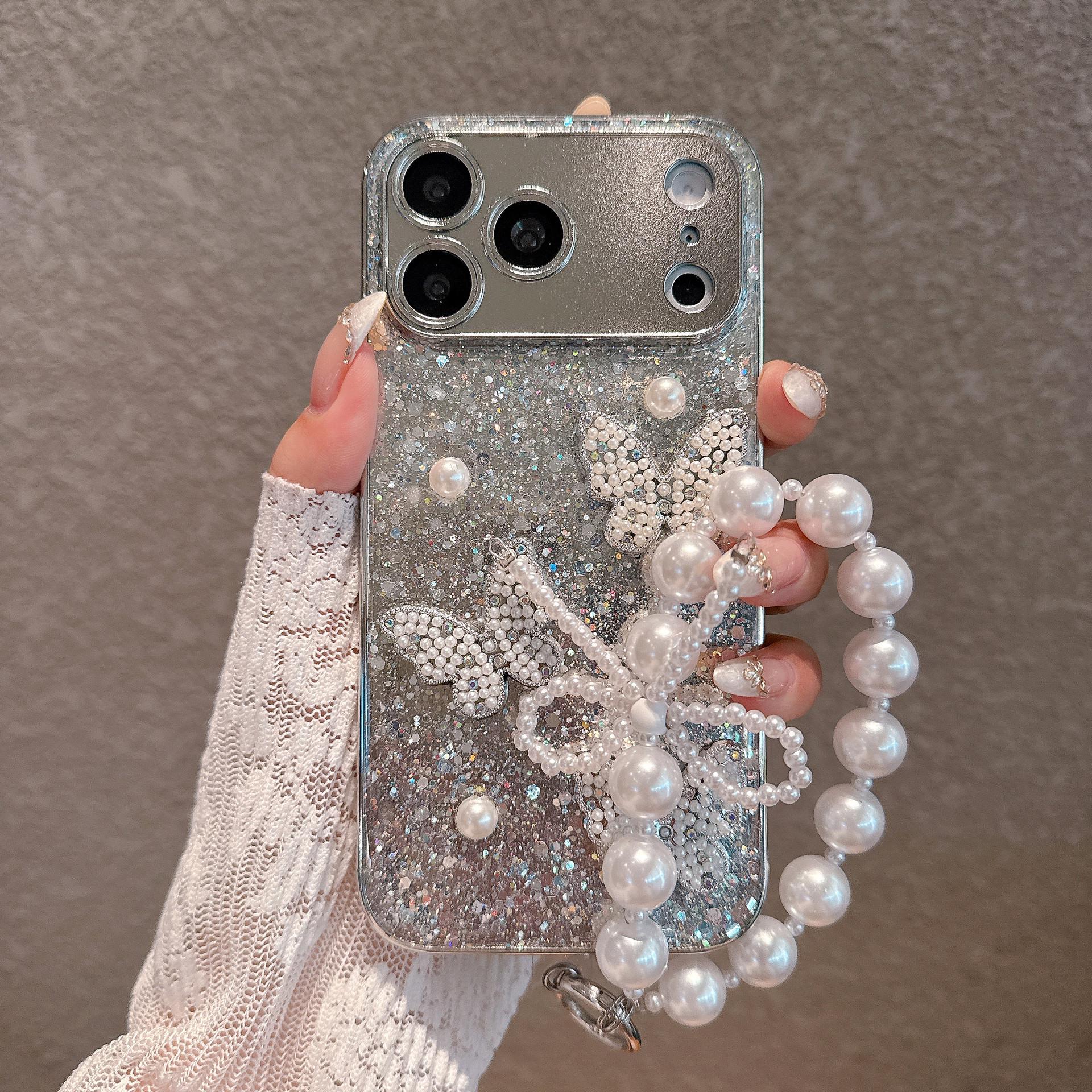 

Silver Glitter iPhone Case with Wrist Strap - Fits iPhone 11-17 Pro Max 16